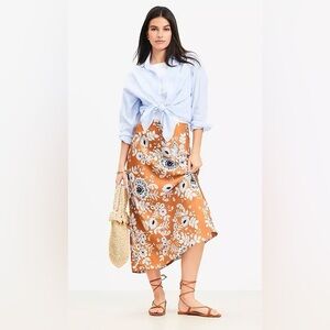 LOFT Floral Satin Bias Midi Skirt